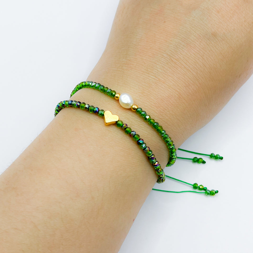 Set 2 Pulseras Perla y Corazón Verde HM